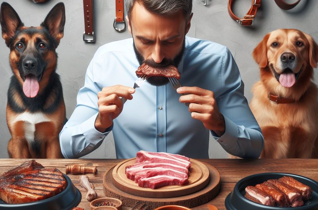 hombre comiendo carne de perro